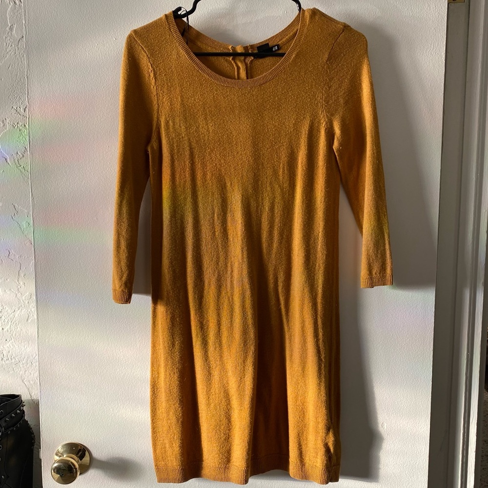 Mustard yellow sweater dress button down back size small